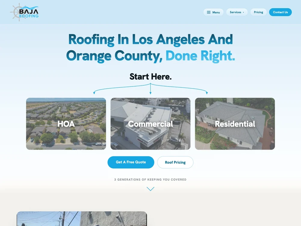 Baja Roofing homepage captured September 29, 2026