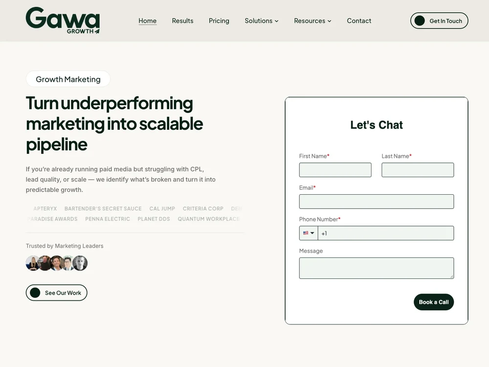 Gawa Growth homepage captured September 29, 2026